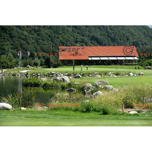 Green og 18th hole and club house at golf course Gerre Losone, Switzerland. Photo by Ales Fevzer 