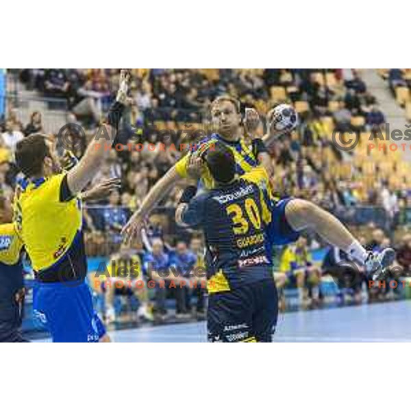 Celje’s Ziga Mlakar (55) in action during EHF Champions League match between Celje PL (Slovenia) and Rhein Nechar Lowen (Germany) in Zlatorog Hall, Celje on March 2nd, 2017 
