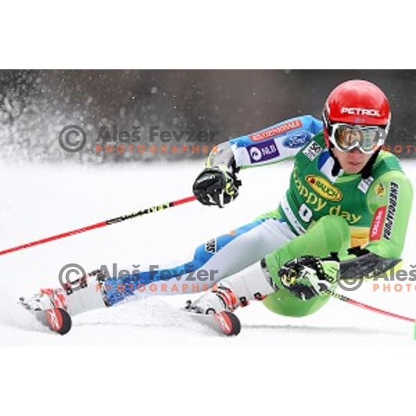 Zan Kranjec (SLO) skiing in the first run of AUDI FIS Ski World Cup Giant Slalom for 56.Vitranc Cup in Kranjska gora, Slovenia on March 4, 2017