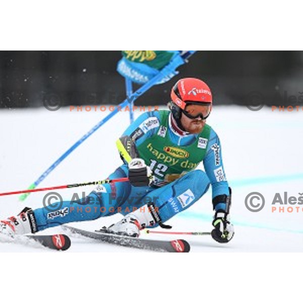 skiing in the first run of AUDI FIS Ski World Cup Giant Slalom for 56.Vitranc Cup in Kranjska gora, Slovenia on March 4, 2017