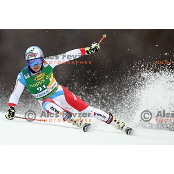 skiing in the first run of AUDI FIS Ski World Cup Giant Slalom for 56.Vitranc Cup in Kranjska gora, Slovenia on March 4, 2017