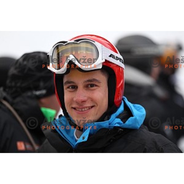 Zan Kranjec at course inspection before first run of AUDI FIS Ski World Cup Giant Slalom for 56.Vitranc Cup in Kranjska gora, Slovenia on March 4, 2017
