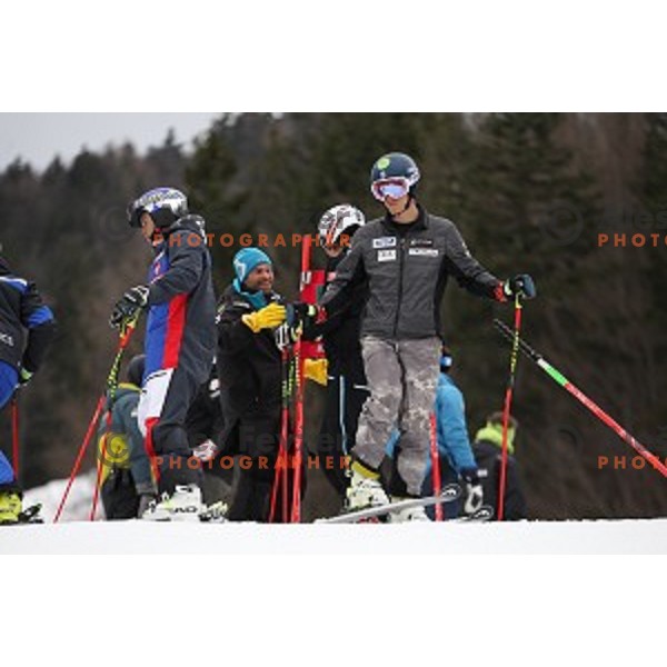 Course inspection before first run of AUDI FIS Ski World Cup Giant Slalom for 56.Vitranc Cup in Kranjska gora, Slovenia on March 4, 2017