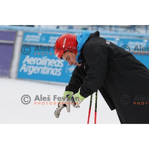 Zan Kranjec at course inspection before first run of AUDI FIS Ski World Cup Giant Slalom for 56.Vitranc Cup in Kranjska gora, Slovenia on March 4, 2017
