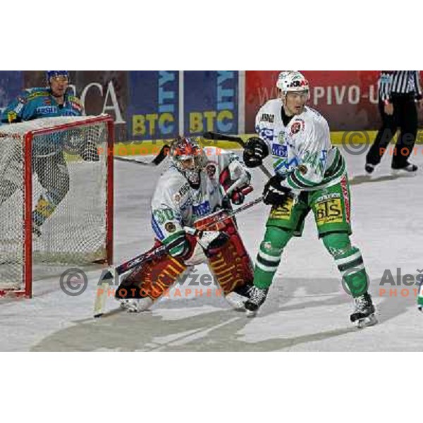 Westlund and pavlin (34) at ice-hockey match ZM Olimpija- Black Wings Linz in EBEL league, played in Ljubljana 28.10.2007. Photo by Ales Fevzer 