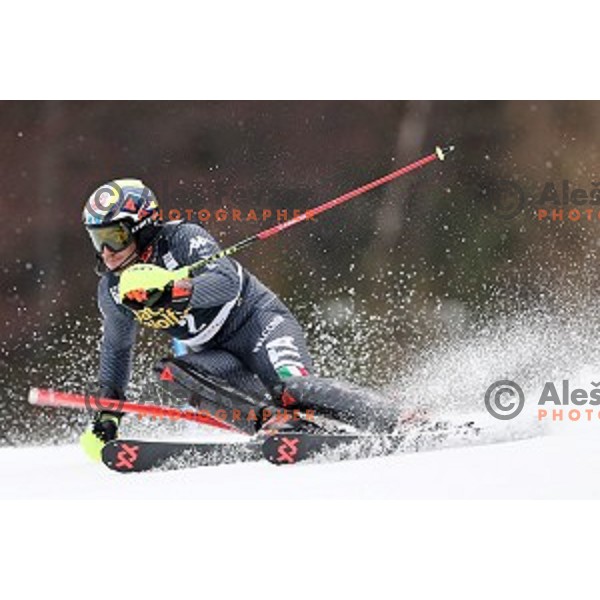 Stefano Gross (ITA) skiing in the first run of AUDI FIS Ski World Cup Slalom for 56.Vitranc Cup in Kranjska Gora, Slovenia on March 5, 2017