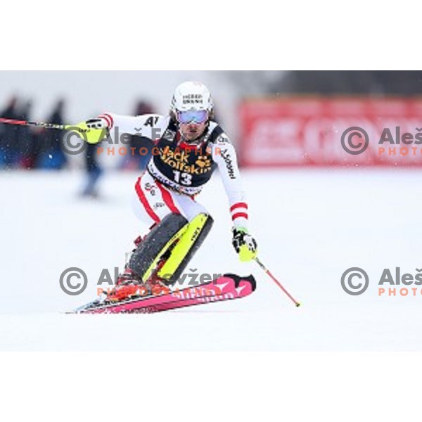 Manuel Feller (AUT) skiing in the first run of AUDI FIS Ski World Cup Slalom for 56.Vitranc Cup in Kranjska Gora, Slovenia on March 5, 2017