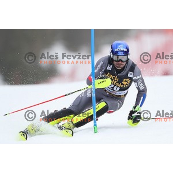 Jean Baptiste Grange (FRA) skiing in the first run of AUDI FIS Ski World Cup Slalom for 56.Vitranc Cup in Kranjska Gora, Slovenia on March 5, 2017