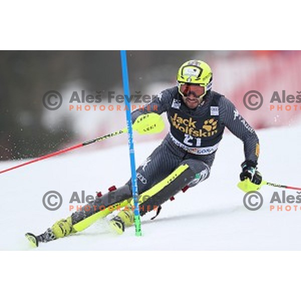 Patrick Thaler (ITA) skiing in the first run of AUDI FIS Ski World Cup Slalom for 56.Vitranc Cup in Kranjska Gora, Slovenia on March 5, 2017