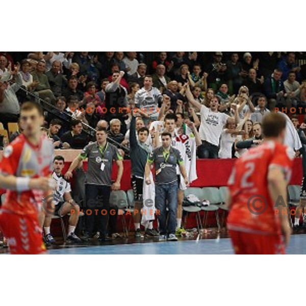 Robert Begus of Riko Ribnica in action during EHF Cup handball match between Riko Ribnica and St. Raphael in Kodeljevo Hall, Ljulbjana, Slovenia on March 5, 2017