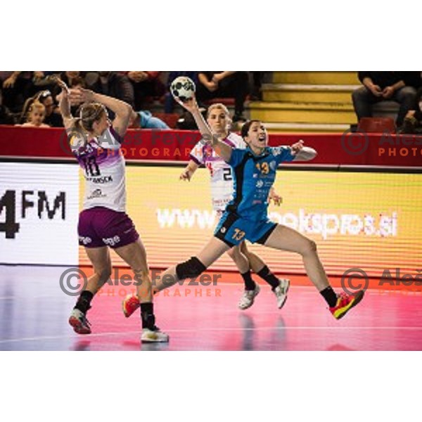 Mirjeta Bajramoska in action during EHF Womens champions league match between Krim Mercator and Midtylland in Ljubljana, Slovenia on March 11, 2017