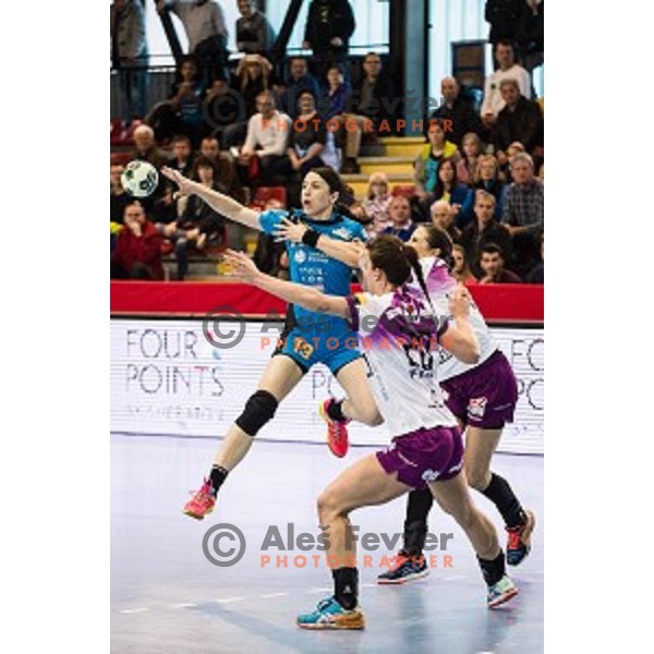 Mirjeta Bajramoska in action during EHF Womens champions league match between Krim Mercator and Midtylland in Ljubljana, Slovenia on March 11, 2017