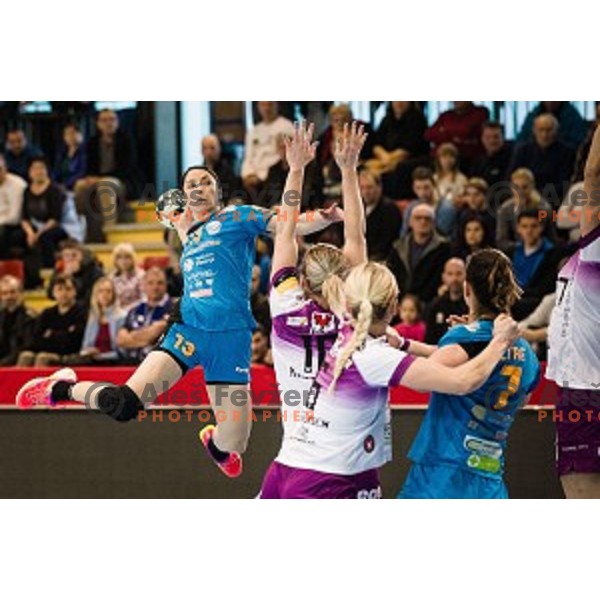 Mirjeta Bajramoska in action during EHF Womens champions league match between Krim Mercator and Midtylland in Ljubljana, Slovenia on March 11, 2017