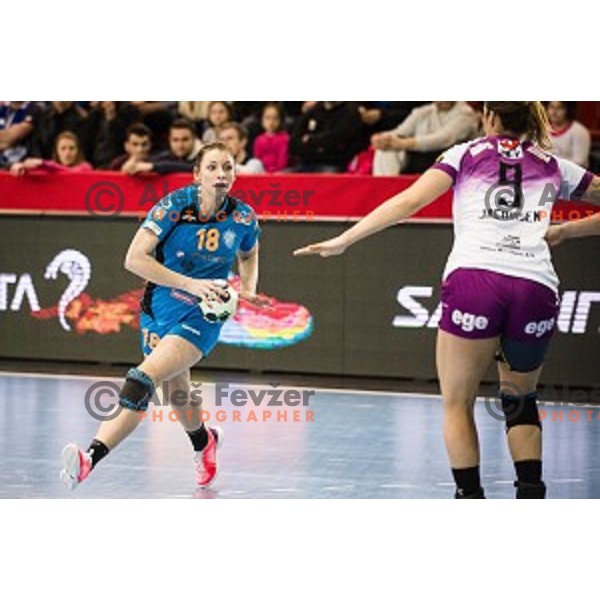 Nina Zulic in action during EHF Womens champions league match between Krim Mercator and Midtylland in Ljubljana, Slovenia on March 11, 2017