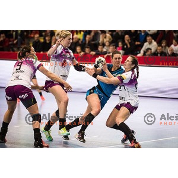 Vesna Milovanovic Litre in action during EHF Womens champions league match between Krim Mercator and Midtylland in Ljubljana, Slovenia on March 11, 2017