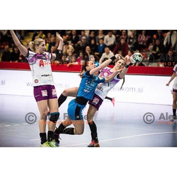 Vesna Milovanovic Litre in action during EHF Womens champions league match between Krim Mercator and Midtylland in Ljubljana, Slovenia on March 11, 2017