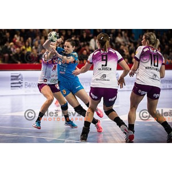 Nina Jericek in action during EHF Womens champions league match between Krim Mercator and Midtylland in Ljubljana, Slovenia on March 11, 2017