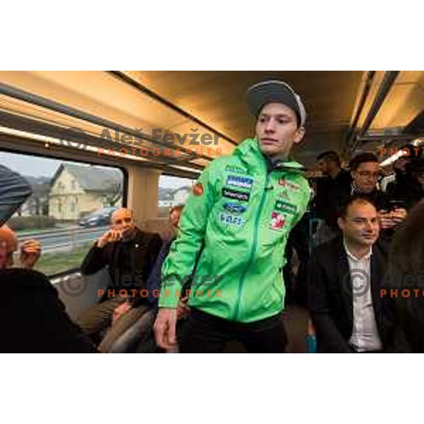 Press conference of Slovenia Nordic team at Sloveina Railways route between Ljubljana and Jesenice before Men\'s World Cup Ski Flying Final Planica, Slovenia, on March 22, 2017.
