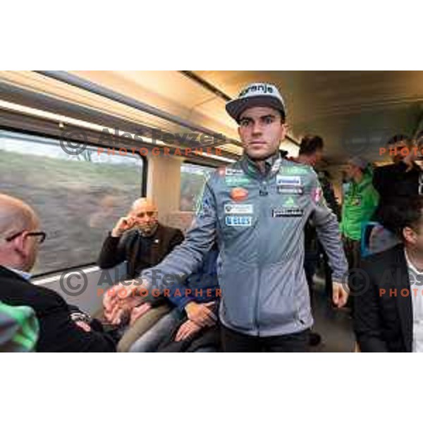 Press conference of Slovenia Nordic team at Sloveina Railways route between Ljubljana and Jesenice before Men\'s World Cup Ski Flying Final Planica, Slovenia, on March 22, 2017.