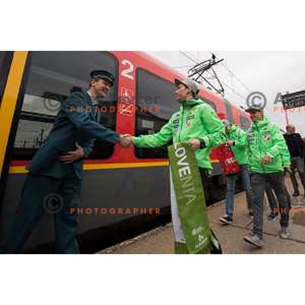 Press conference of Slovenia Nordic team at Sloveina Railways route between Ljubljana and Jesenice before Men\'s World Cup Ski Flying Final Planica, Slovenia, on March 22, 2017.