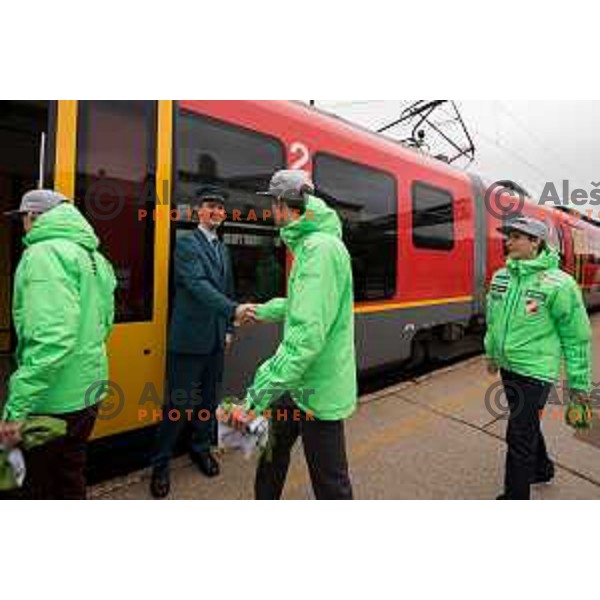 Press conference of Slovenia Nordic team at Sloveina Railways route between Ljubljana and Jesenice before Men\'s World Cup Ski Flying Final Planica, Slovenia, on March 22, 2017.
