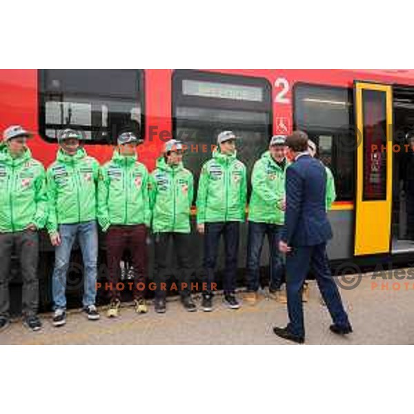 Press conference of Slovenia Nordic team at Sloveina Railways route between Ljubljana and Jesenice before Men\'s World Cup Ski Flying Final Planica, Slovenia, on March 22, 2017.