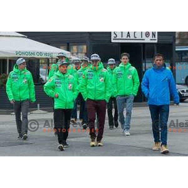 Team Slovenia during the press conference before Men\'s World Cup Ski Flying Final Planica, Ljubljana, Slovenia, on March 22, 2017.