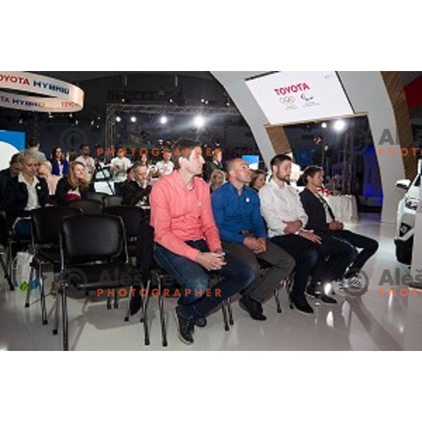 Iztok Cop, Dejan Zavec, Jan Urbas, Alen Kobilica during the presentation of the sponsorship between Toyota and the Slovenian Olympic committee in Ljubljana, Slovenia on March 31, 2017