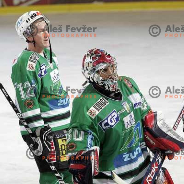 Jardine and Westlund after ice-hockey game ZM Olimpija- Innsbruck in EBEL league, played in Ljubljana 2.11.2007. Photo by Ales Fevzer 