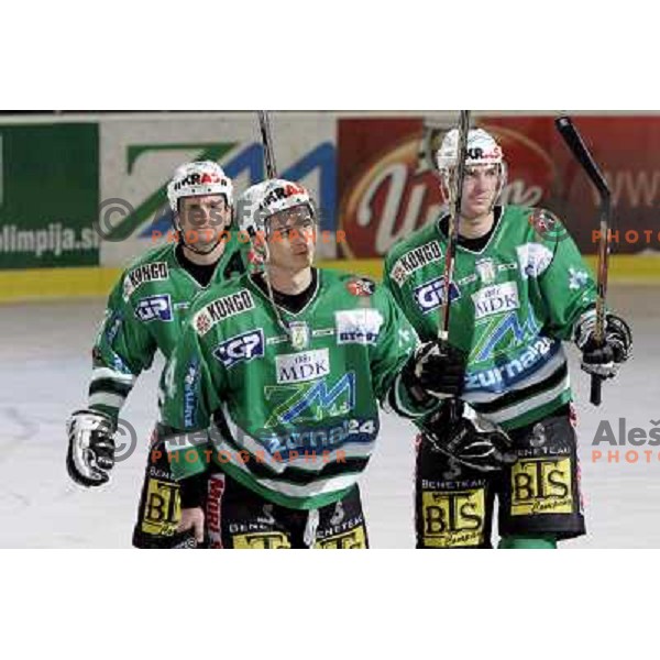 Zupancic, Pavlin and Slak after ice-hockey game ZM Olimpija- Innsbruck in EBEL league, played in Ljubljana 2.11.2007. Photo by Ales Fevzer 