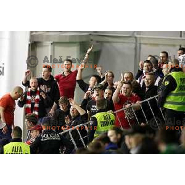 Red Steelers in action during ice-hockey match between Olimpija Ljubljana and Jesenice in the Final of Slovenian league 2016/2017 in Tivoli Hall, Ljubljana, Slovenia on April 6, 2017