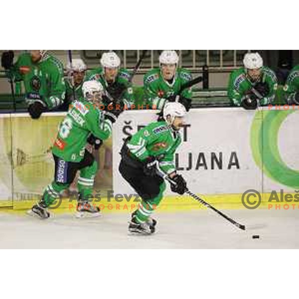 of Olimpija Ljubljana in action during ice-hockey match between Olimpija Ljubljana and Jesenice in the Final of Slovenian league 2016/2017 in Tivoli Hall, Ljubljana, Slovenia on April 6, 2017