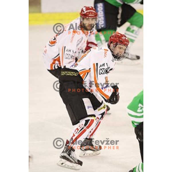 Luka Kalan of Jesenice in action during ice-hockey match between Olimpija Ljubljana and Jesenice in the Final of Slovenian league 2016/2017 in Tivoli Hall, Ljubljana, Slovenia on April 6, 2017