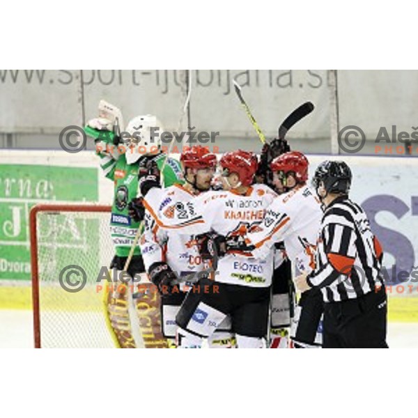 action during ice-hockey match between Olimpija Ljubljana and Jesenice in the Final of Slovenian league 2016/2017 in Tivoli Hall, Ljubljana, Slovenia on April 6, 2017