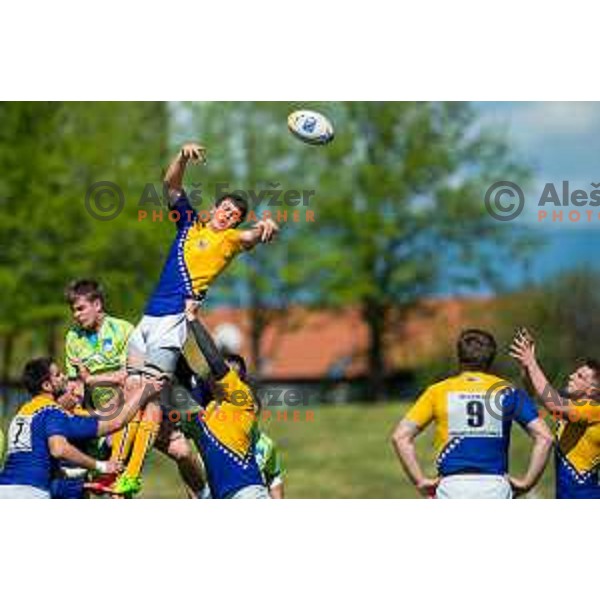 in action during rugby match between Slovenia and Bosnia and Hercegovina at Stadion Zak, Ljubljana, Slovenia, on April 8th, 2017.