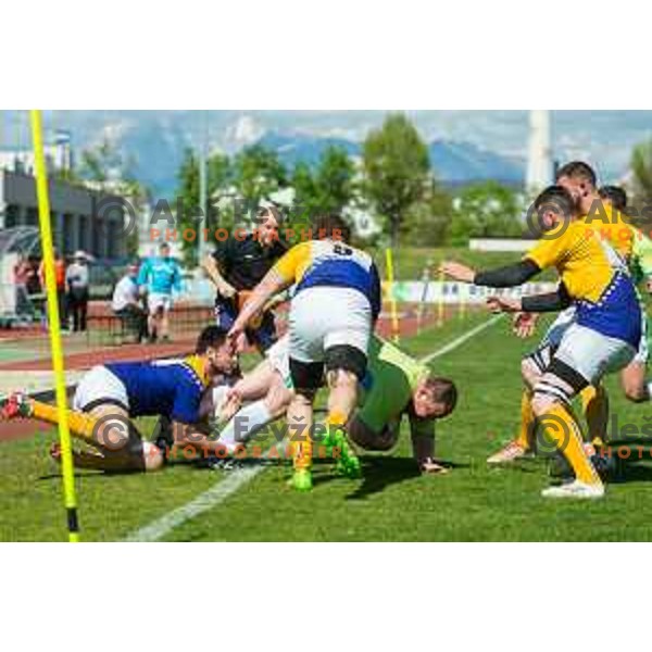 in action during rugby match between Slovenia and Bosnia and Hercegovina at Stadion Zak, Ljubljana, Slovenia, on April 8th, 2017.