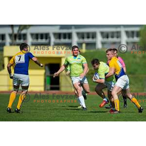 in action during rugby match between Slovenia and Bosnia and Hercegovina at Stadion Zak, Ljubljana, Slovenia, on April 8th, 2017.