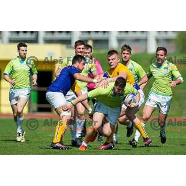 in action during rugby match between Slovenia and Bosnia and Hercegovina at Stadion Zak, Ljubljana, Slovenia, on April 8th, 2017.