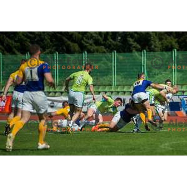 in action during rugby match between Slovenia and Bosnia and Hercegovina at Stadion Zak, Ljubljana, Slovenia, on April 8th, 2017.