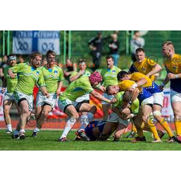 in action during rugby match between Slovenia and Bosnia and Hercegovina at Stadion Zak, Ljubljana, Slovenia, on April 8th, 2017.