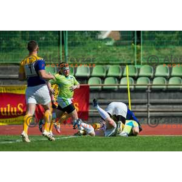 in action during rugby match between Slovenia and Bosnia and Hercegovina at Stadion Zak, Ljubljana, Slovenia, on April 8th, 2017.