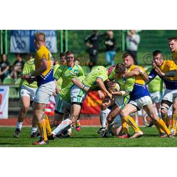 in action during rugby match between Slovenia and Bosnia and Hercegovina at Stadion Zak, Ljubljana, Slovenia, on April 8th, 2017.