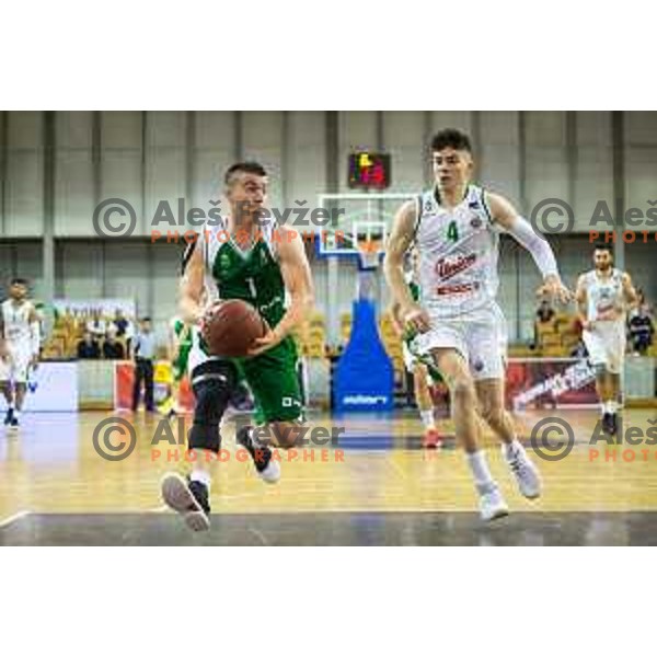 Matic Rebec of Krka in action during Nova KBM basketball match between Union Olimpija and Krka at Tivoli Hall, Ljubljana, Slovenia, on April 8th, 2017.