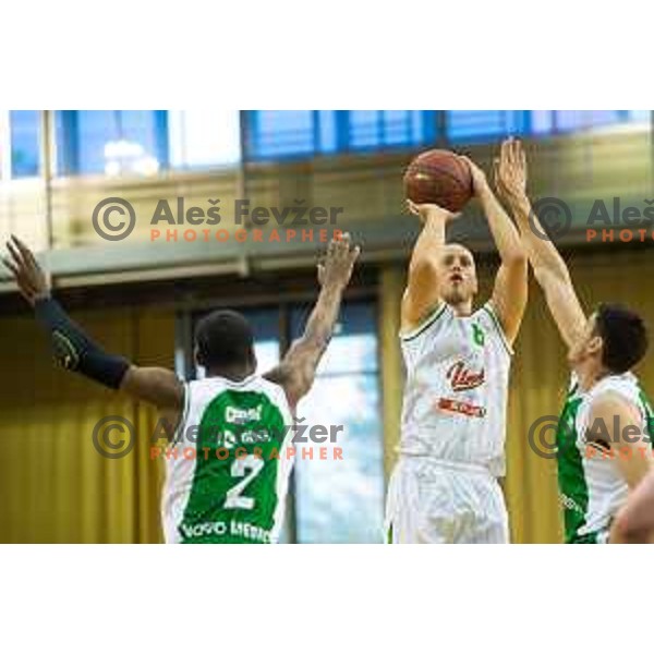 Marko Mulalic of Union Olimpija in action during Nova KBM basketball match between Union Olimpija and Krka at Tivoli Hall, Ljubljana, Slovenia, on April 8th, 2017.