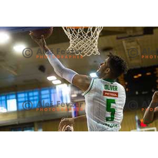  Oliver Devin Michael of Union Olimpija in action during Nova KBM basketball match between Union Olimpija and Krka at Tivoli Hall, Ljubljana, Slovenia, on April 8th, 2017.