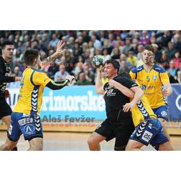 action during 1.NLB Leasing League handball match between RD Koper 2013 and RK Gorenje Velenje in Bonifika Hall, Koper on April 8, 2017