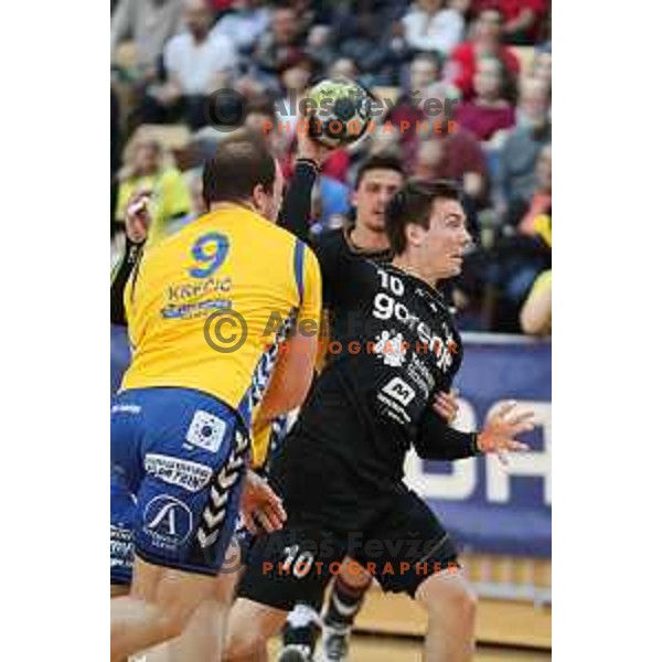 action during 1.NLB Leasing League handball match between RD Koper 2013 and RK Gorenje Velenje in Bonifika Hall, Koper on April 8, 2017