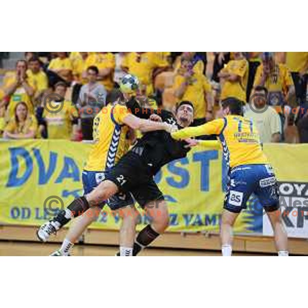 action during 1.NLB Leasing League handball match between RD Koper 2013 and RK Gorenje Velenje in Bonifika Hall, Koper on April 8, 2017