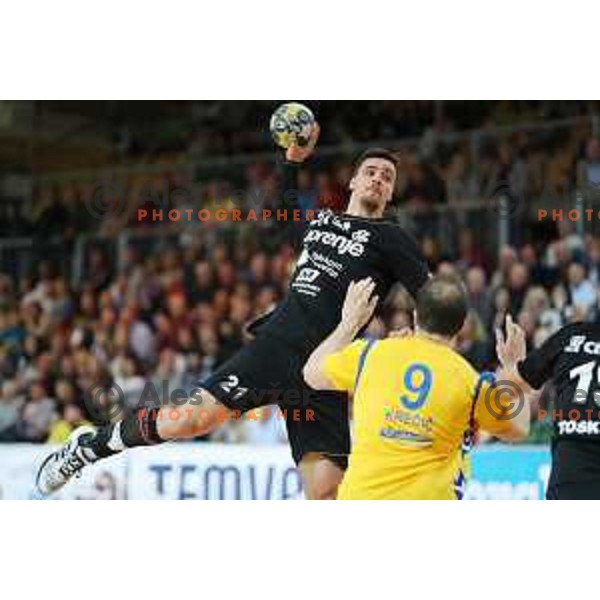 action during 1.NLB Leasing League handball match between RD Koper 2013 and RK Gorenje Velenje in Bonifika Hall, Koper on April 8, 2017