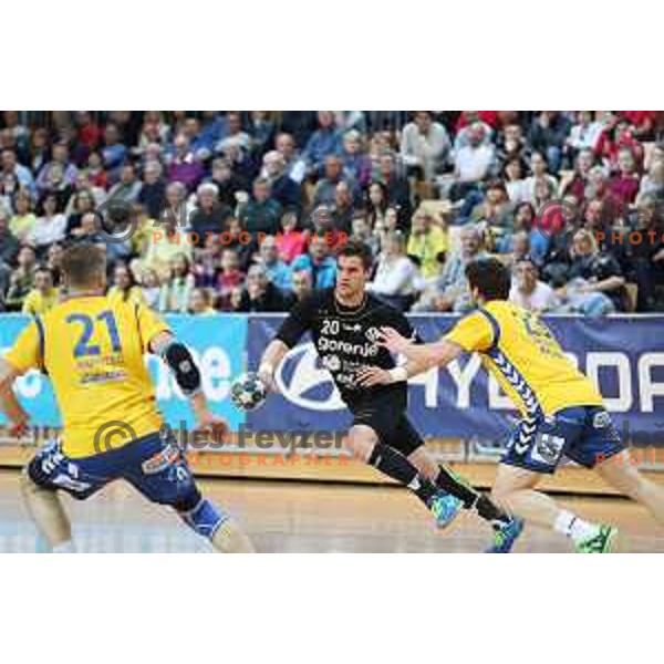 action during 1.NLB Leasing League handball match between RD Koper 2013 and RK Gorenje Velenje in Bonifika Hall, Koper on April 8, 2017